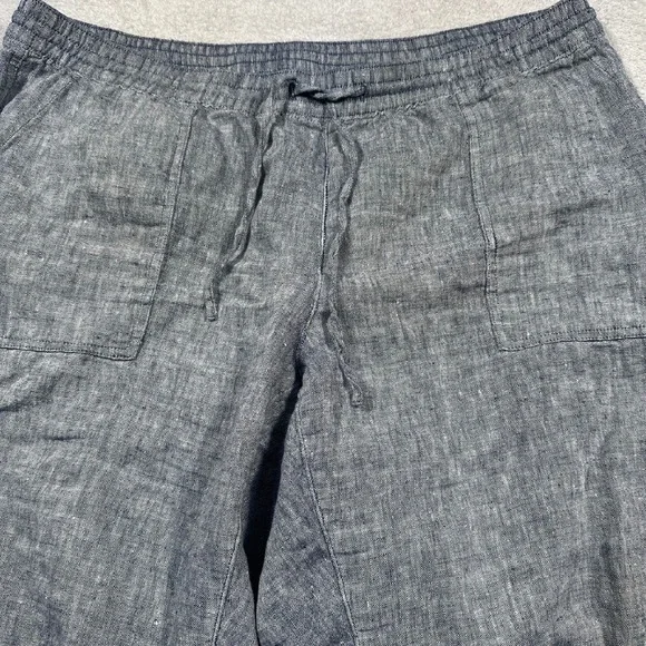 Lands' End Linen Capri Pants Women's 20W Blue Gray Elastic Waist Drawstring - Picture 3 of 10